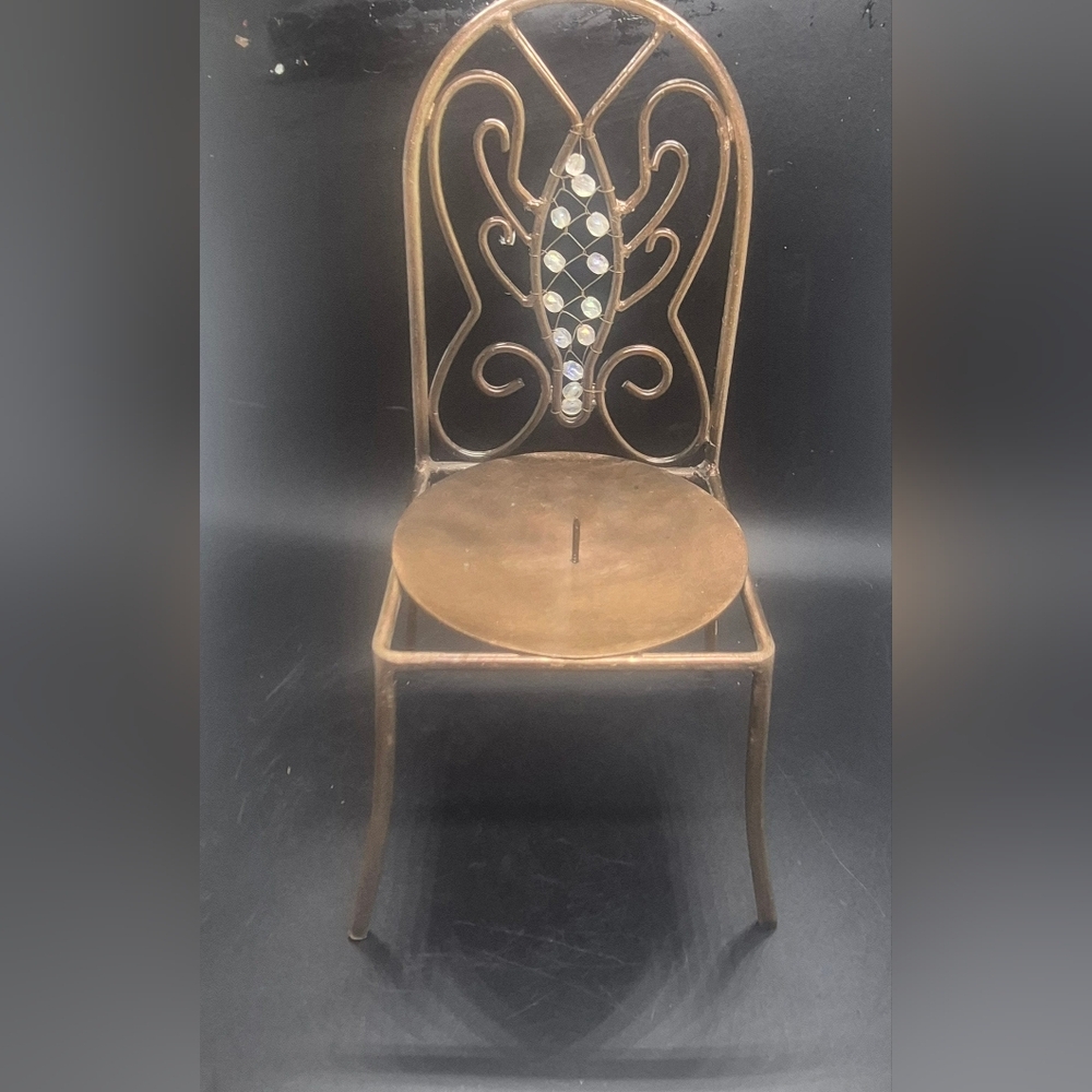 Vintage 4.5x9.5' Brass/beaded Pillar Candleholder Chair Secure Spike